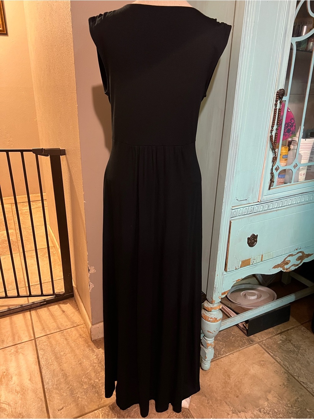 Soma Black Twist Front Deep V Sleeveless Soft Jersey Maxi Lounge Dress Medium M - Picture 10 of 11